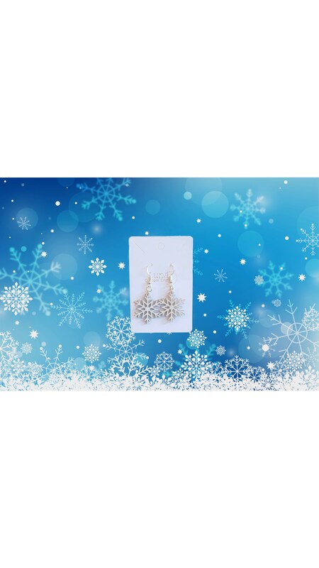 Snowflake Wooden Earrings, Hand-Painted and Lightweight, Christmas Themed Earrings
